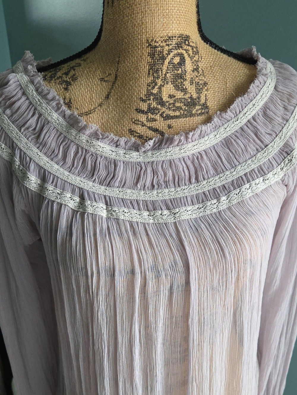 Kimchi Blue Lavender Pleated Blouse White Lace Trim Cottagecore Boho - Picture 3 of 13